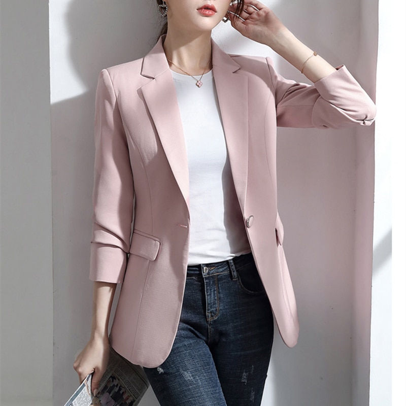 New Women Blazer Korea Casual Slim Blazers Jackets Work Coat Outerwear Fashion Autumn Career Female Jacket Office Lady