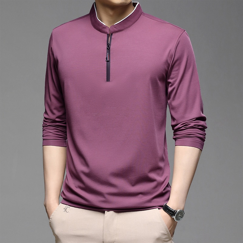 New Zipper Polo Shirts Men Cotton Solid Color Full Sleeve Tee shirt High Quality Slim Fit Casual Camisa Polo T994