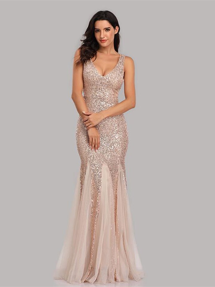 New Plus Size V Neck Mermaid Burgundy Dress Long Formal Prom Party Gown Sequins Sleeveless Evening Vestido De