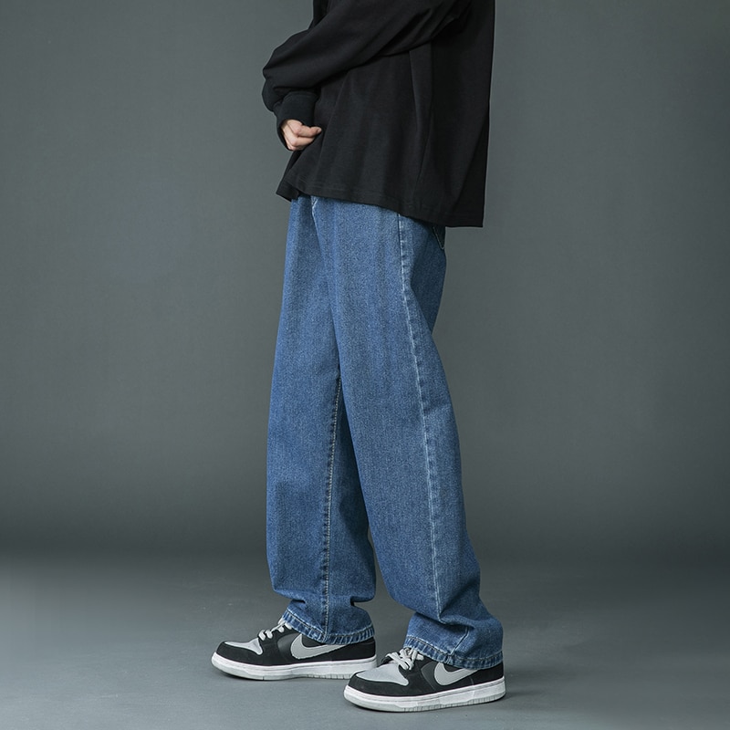 New Brand Spring Men Korean Fashion Blue Pink White Jeans Streetwear Hip Hop Baggy Denim Trousers Straight Wide Leg Pants