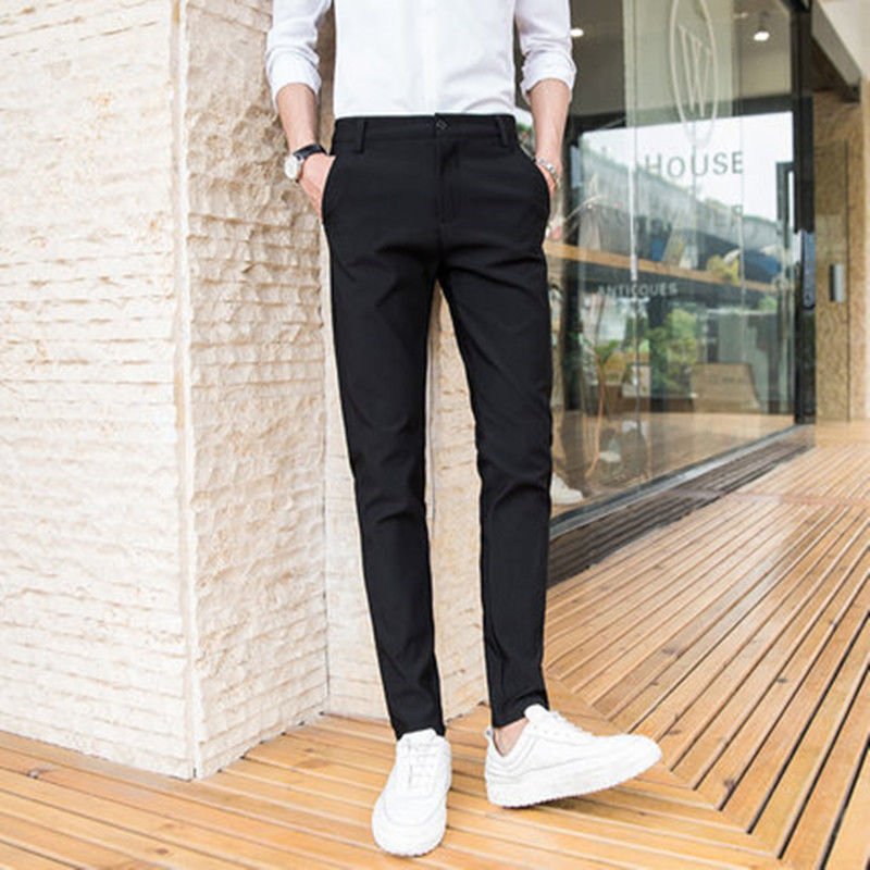 New Black Suit Trousers for Men Stretch Slim Fit Cropped Pants Grey Skinny Smart Casual Capri Pants Male Suit Pants Mens Dress Pants