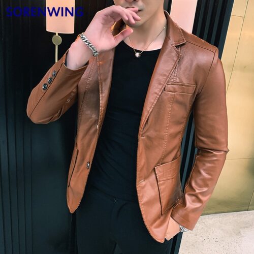 New Dress Suit Coat men jackets Business leather jackets men's Pu Blazers new Korean style slim thin trend leather jackets - Image 6