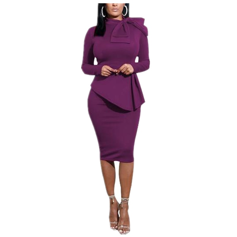 New Autumn Winter Women Ruffles Two Piece Set Dress Bow Tie Long Sleeve Tracksuits For Office Elegant Ladies Two Piece Suit