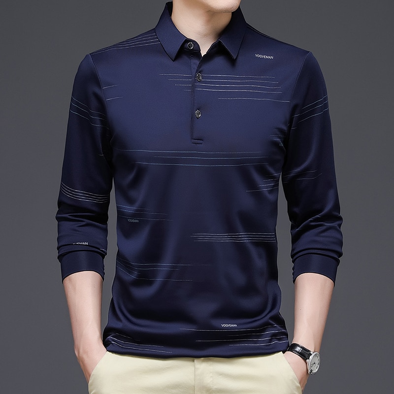 New Men Polo Shirt Autumn Casual Business Tops Solid Polo Shirts Mens Long Sleeve Polo Homme Fashion Korean Slim Lapel Tee