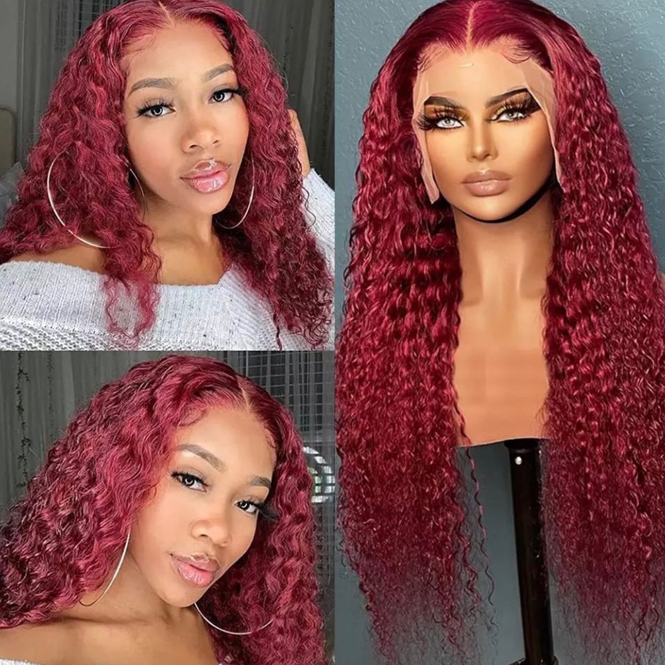 New Burgundy Curly Wig Synthetic Lace Front Wigs Red Lace Front Wigs For Black Women With Babyhair Heat Resistant