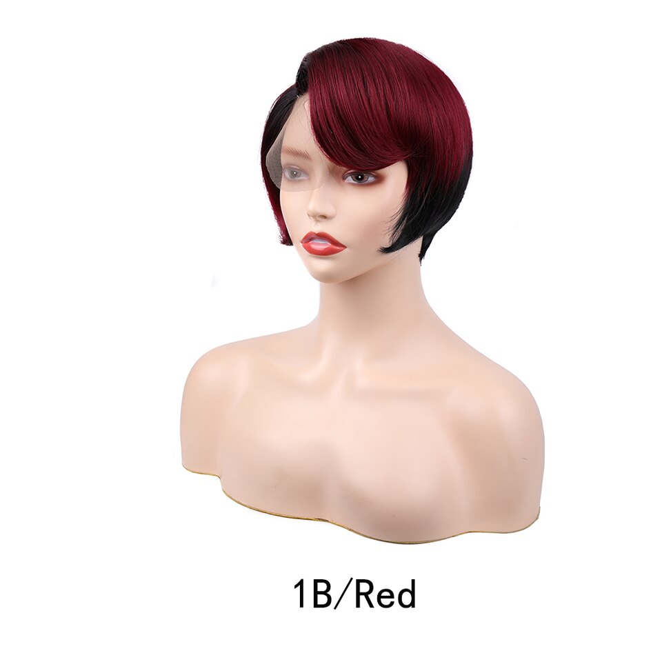 New Pixie Cut Brown Lace Wigs Short Bob Straight Red Wig Full Machine Made Ombre Blonde Burgundy Wigs For Black Women Drag Queen