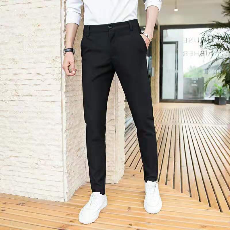 New Black Suit Trousers for Men Stretch Slim Fit Cropped Pants Grey Skinny Smart Casual Capri Pants Male Suit Pants Mens Dress Pants