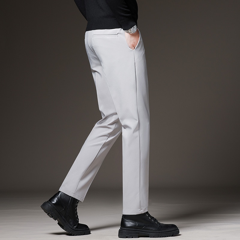 New Spring Autumn Men Suit Pants Slim Business Office Elastic Waist Black Grey Classic Korean Trousers Male Plus Size 27-38 40 42