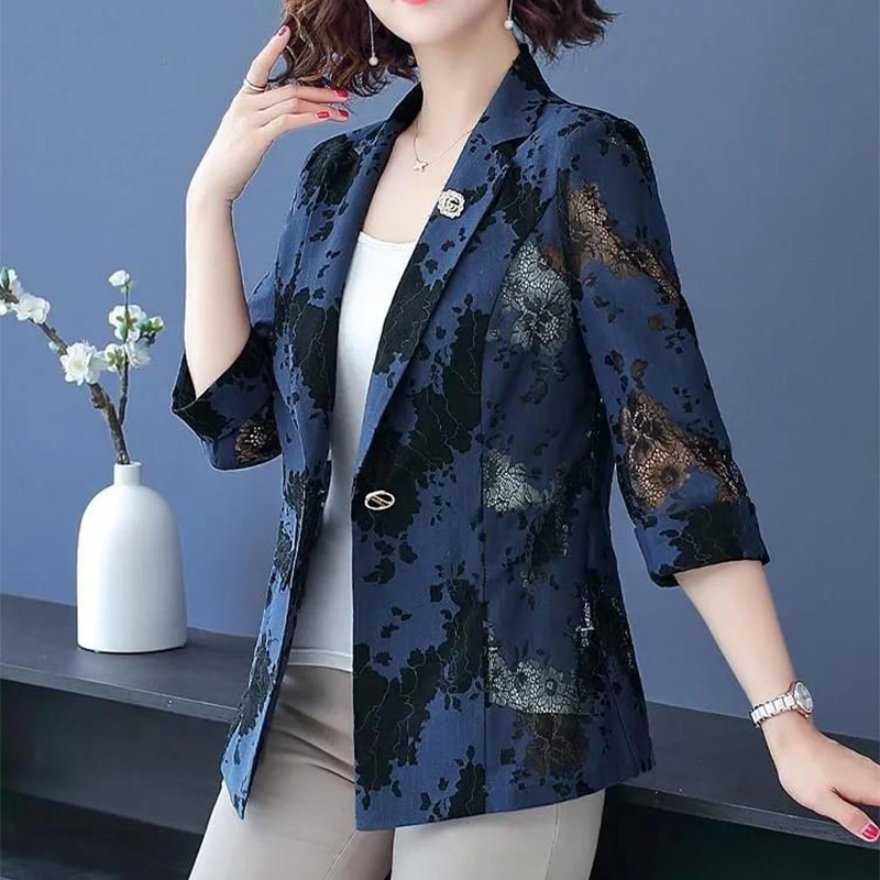 New Women Blue Blazers Chic Tops Long Sleeve Women’s Jacket Lace Suits Outerwear Stylish Tops
