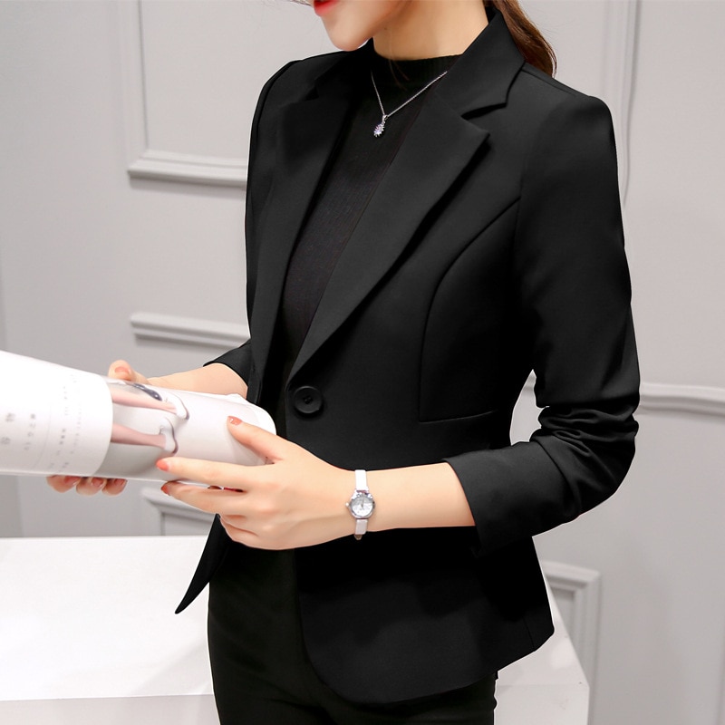 New Black Women Blazer Formal Slim Blazers Lady Office Work Suit Pockets Jackets Coat Female Wine Notched Blazer Jackets Femme