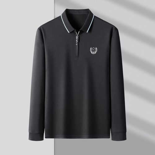 New High End Quality Fashion Zipper Collar Long Sleeve Polo Shirt Men Spring New Trend Embroidered Cotton T Shirt Casual Men Wear - Image 4