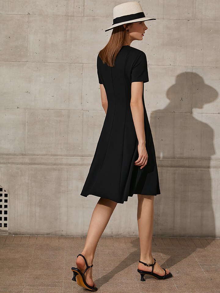 New Minimalism Summer Dress Women Fashion Solid V Neck A line Slim Summer Midi Dress Elegant Female Vestidoes 12160003
