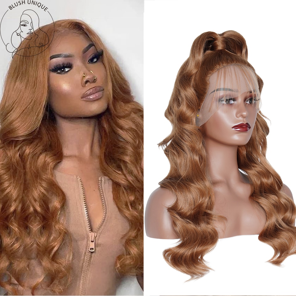 New Orange Ginger Blonde Synthetic Lace Wigs 13X1 T Part Lace Wig Pre Plucked With Baby Hair Body Wave Wigs For Black Women 28Inch