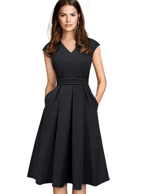 New Brief Elegant Solid Color Sleeveless vestidos with Pocket A-Line Women Flare Dress A196 - Image 7