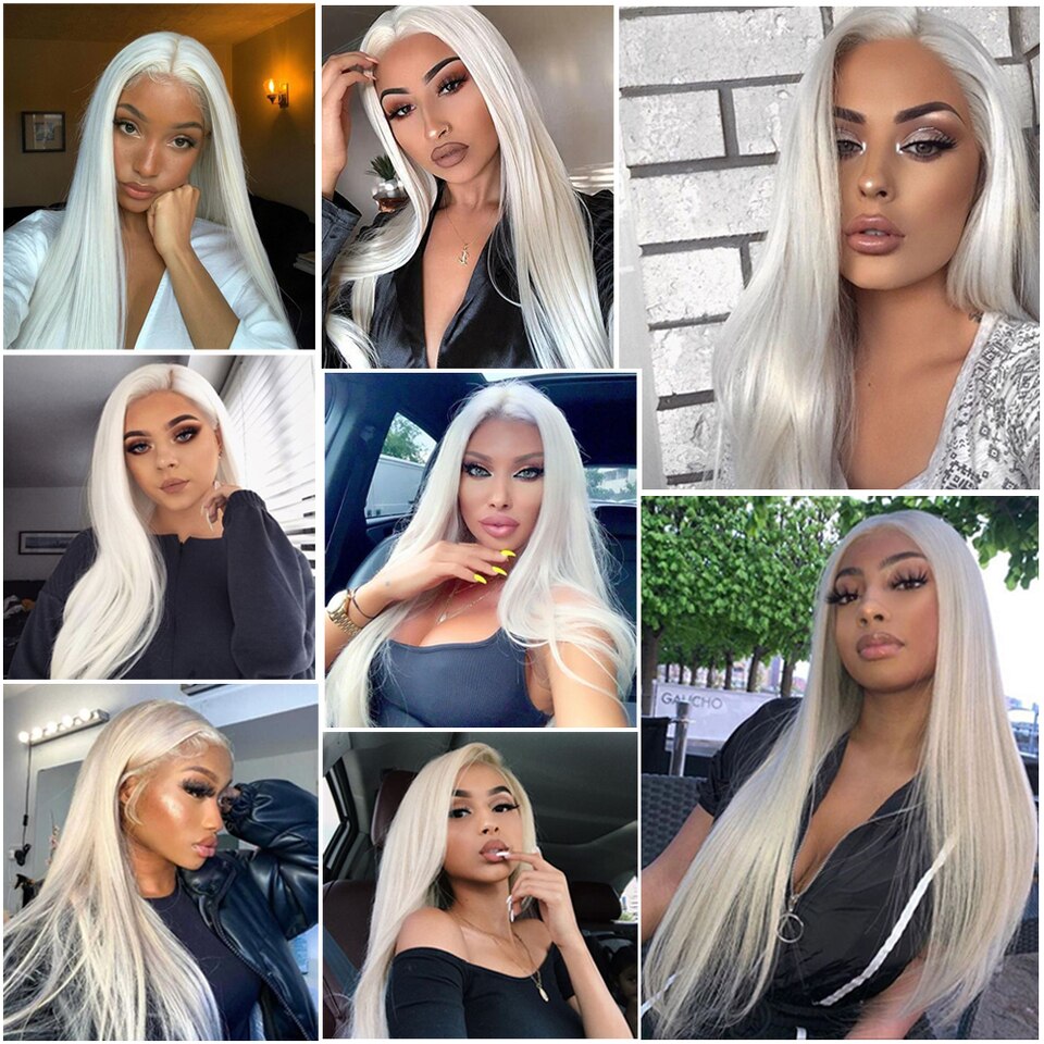 New Platinum Blonde Synthetic Lace Front Wigs For Black Women Soft Long Straight Free Part Lace Wig Heat Resistant Fiber