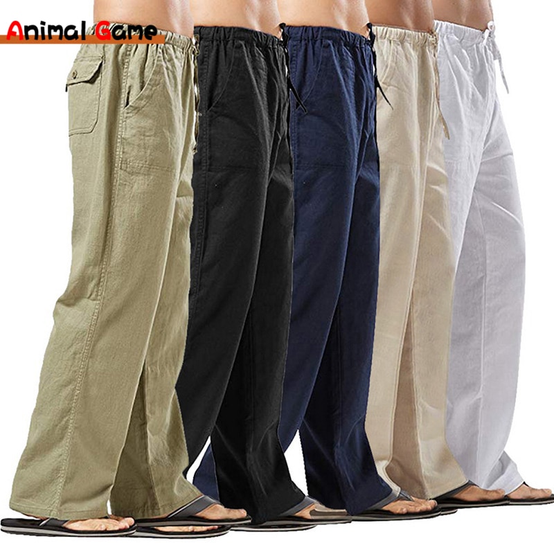 New Autumn Linen Wide Men Pants Korean Trousers Oversize Linens Streetwear Male Spring Yoga Pants Casual Men Clothing Sweatpants