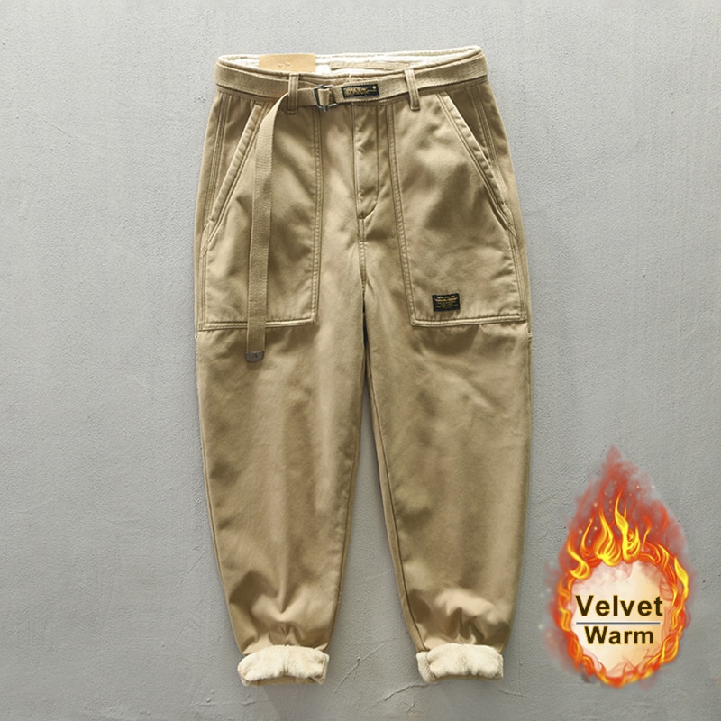 New Autumn Winter New Pure Cotton Men Cargo Pants Korean Style Male Casual Loose Belt Mid Waist Slim Fit Pencil Trouser GA-Z329 Z378