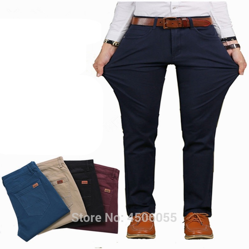 New Men Business Straight Cotton Trousers Stretch Boy Elastic Slim Fit Casual Big Plus Size 42 44 46 Black Khaki Red Blue Pant
