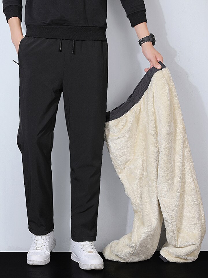 Men Winter Thick Warm Fleece Sweatpants Men Joggers Plus Size Straight Long Track Pants Windproof and Waterproof Thermal Trousers