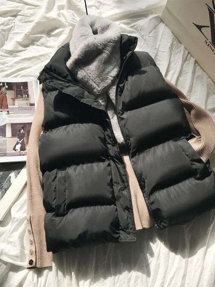 New Women Winter Warm Cotton Padded Puffer Vests Sleeveless Parkas Jacket