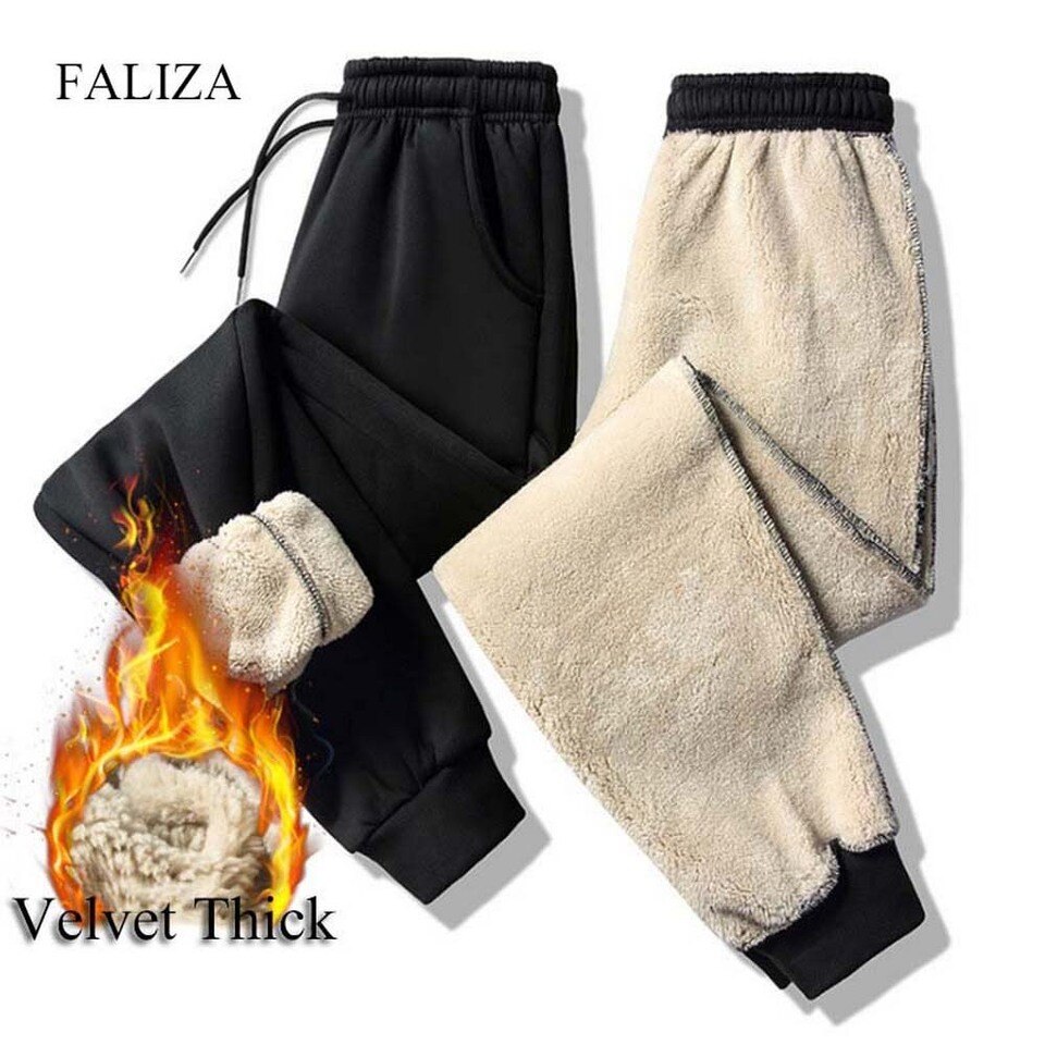 New Thick Fleece Joggers Mens Pants Winter Cotton Trousers Lambskin Cashmere Sweatpants Warm Male Casual Track Pants PAM56