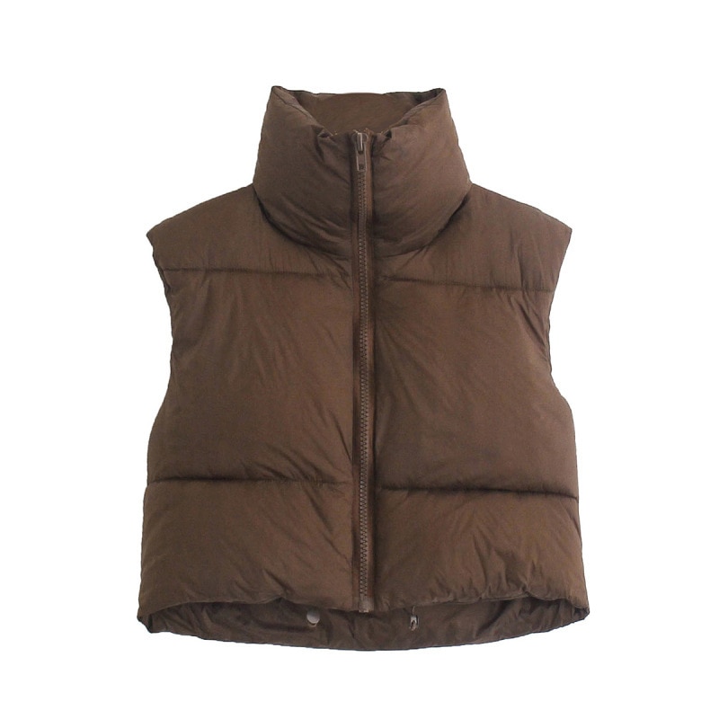 New Puffy Vest Women Zip Up Stand Collar Sleeveless Lightweight Padded Cropped Puffer Quilted Vest Winter Warm Coat Jacket