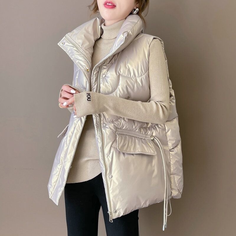 New Women Stand Collar Short Bright Colour Cotton Padded Jacket Sleeveless Female Winter  Waistcoat Coat Vest