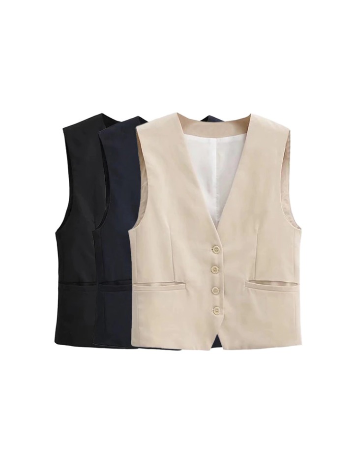 Front Buttons Cropped Waistcoat