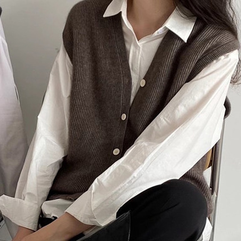 New Loose Solid Sleeveless Cashmere Sweater Autumn And Winter Cardigan Sweater Vest Women Loose Wool Knitted Woman Sweaters