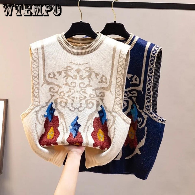 New Sweater Vest V Neck Argyle Crop Tops Chic Preppy Style Knitted Students Harajuku Vintage Streetwear Slim Leisure Fashion Women