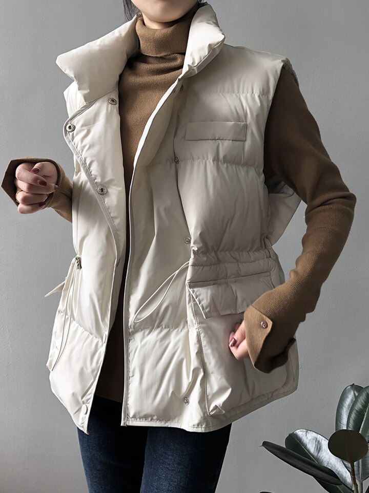 New Autumn Winter Down Vest Women Short  Waistcoat Windbreaker Thick Warm 90% White Duck Down Coat Gilets Sleeveless Jacket