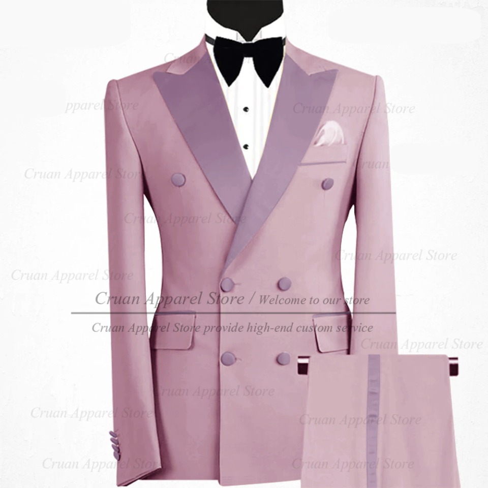 New Fashion Champagne Suits for Men Slim Fit Double Breasted Groom Male Prom Wedding Suit Tuxedo Set Mens Blazer With Pants 2 Pieces