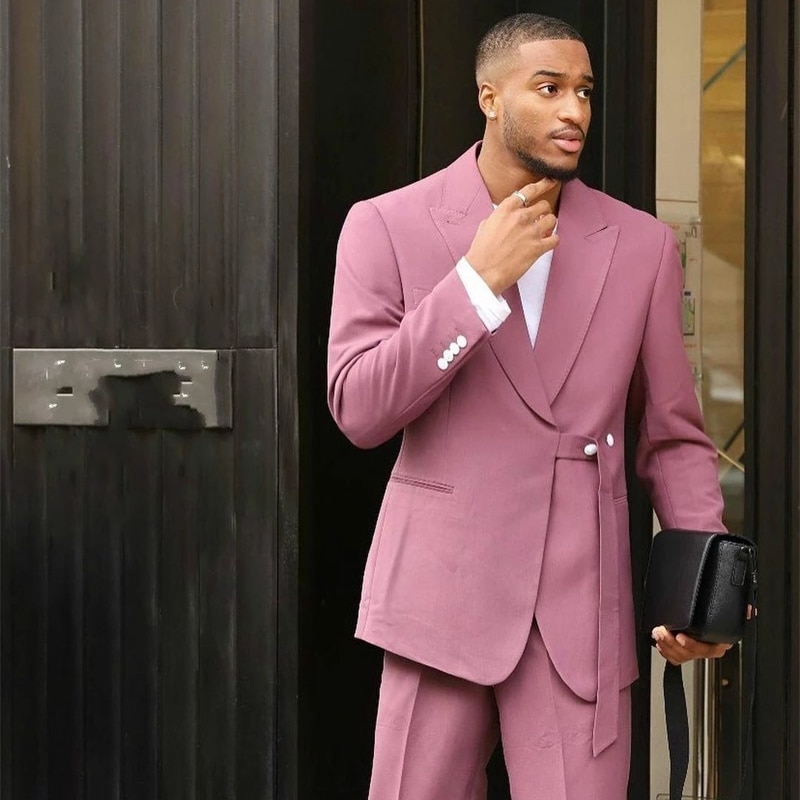 New Designer Men Suit With Belt Prom Slim Fit Tuxedo Suits Wedding Groomsmen Blazer 2 Pieces (Jacket+Pants) Costume Homme