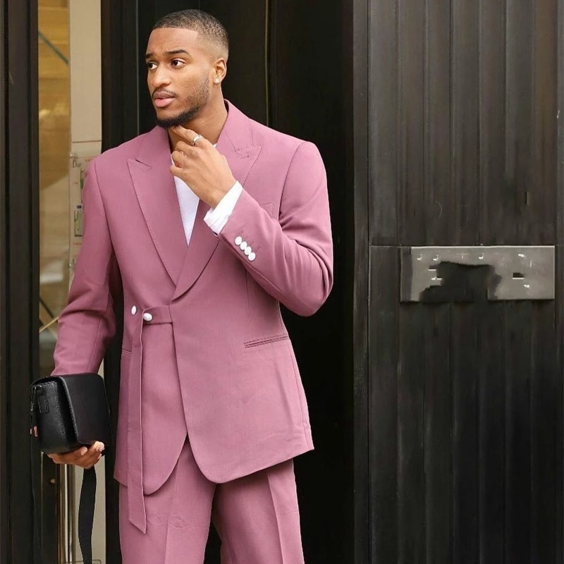 New Designer Men Suit With Belt Prom Slim Fit Tuxedo Suits Wedding Groomsmen Blazer 2 Pieces (Jacket+Pants) Costume Homme
