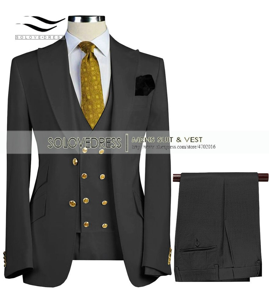 New Men Suits Slim Fit Business Suits Groom Army Green Noble Grey White Tuxedos for Formal Wedding suit 3 Pieces (Blazer+Pants+Vest)