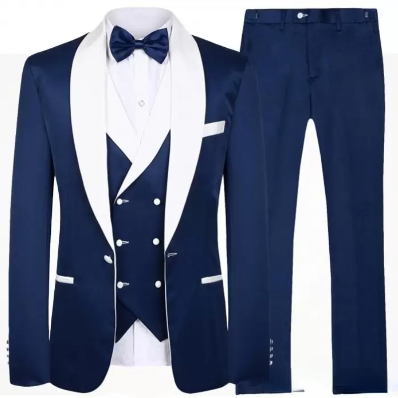New Tailor Made Royal Blue Men Suit Groom Tuxedos Peak Lapel Best Man Suits Mens Wedding Suits (Jacket+Pants+Vest)