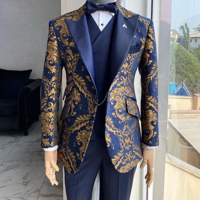 Jacquard Floral Tuxedo Suits for Men