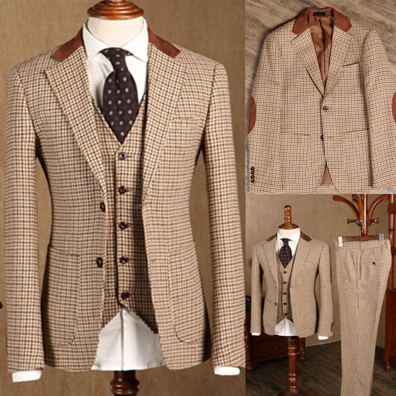 Classic Plaid Tweed Suit for Men