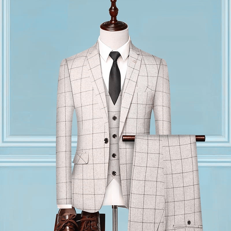 New British Style Men Plaid Vest Blazer Pants 3 Pieces Set Male Fashion High End Slim Wedding Banquet Business Suit Jacket Coat