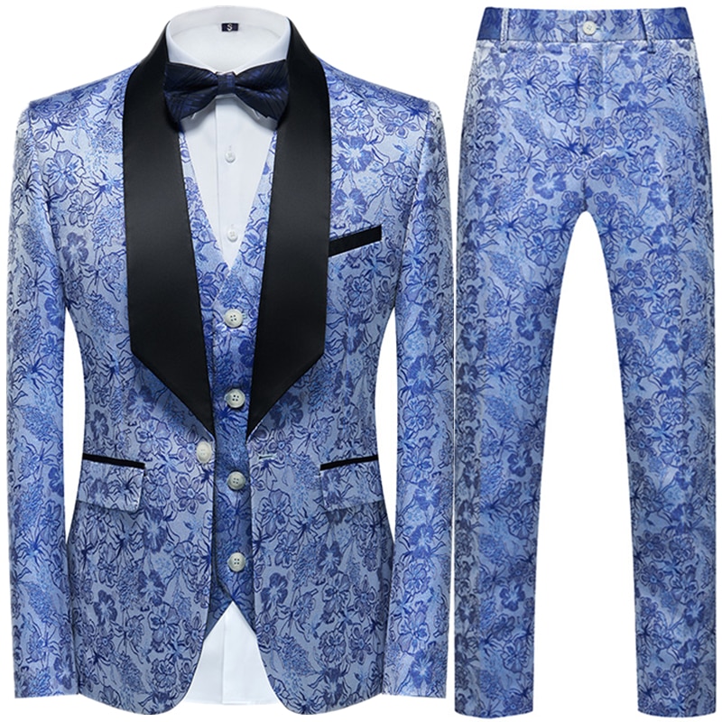 New Fashion New Men Casual Boutique Business Wedding Host Flower Color Suits 3 Pcs Set Dress Blazers Jacket Pants Vest Coat