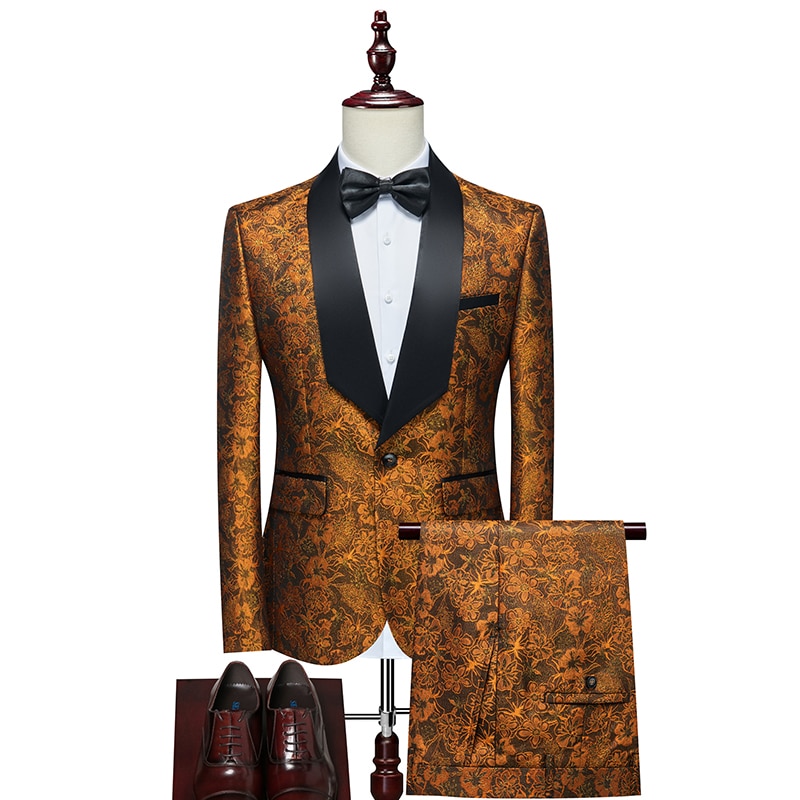 New Business Jacquard Suit 2 Piece Large Size 6XL-S Gentleman Wedding Banquet Party Prom Dress Men Blazers Jacket and Pants