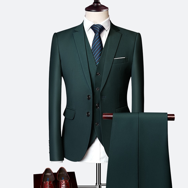 New Luxury Men Wedding Suit Fashion Men Slim Solid Color Business Office Suit Sets Large Size Men Blazer+ pants + vest
