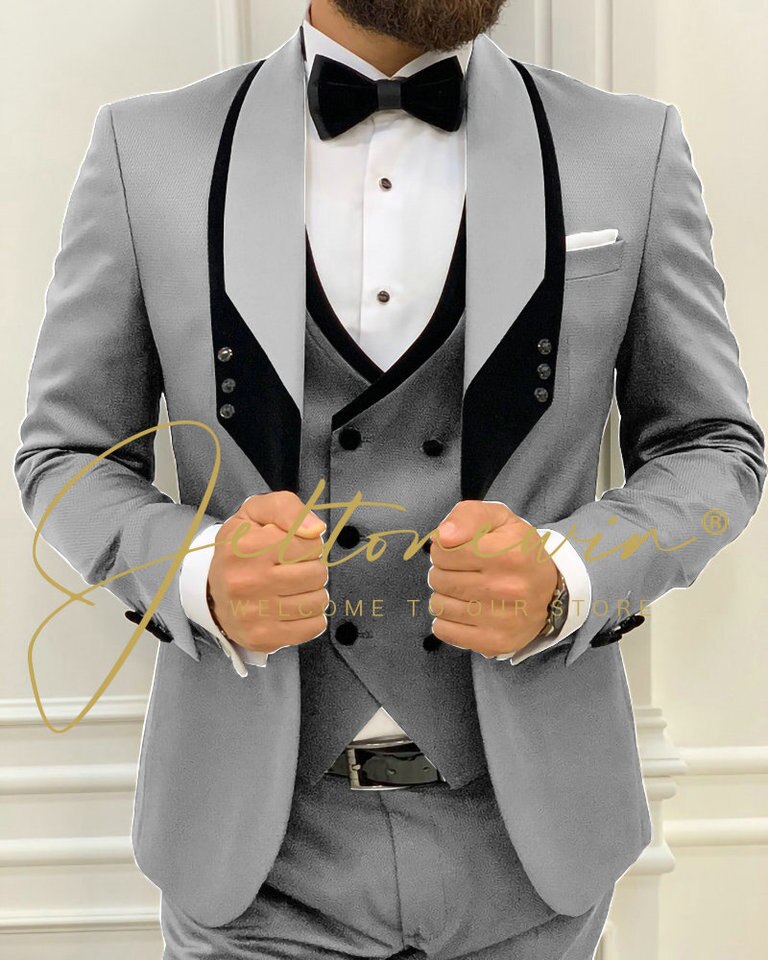 New Men Costume Homme Mariage Formal Fashion Black Slim Fit Suits For Men 3 Piece Groom Wedding Suit Tuxedo  Latest Coat Pant Design