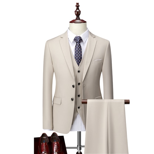 New Men High End Brand Formal Business Mens Suit Three-piece Groom Wedding Dress Solid Color Suit