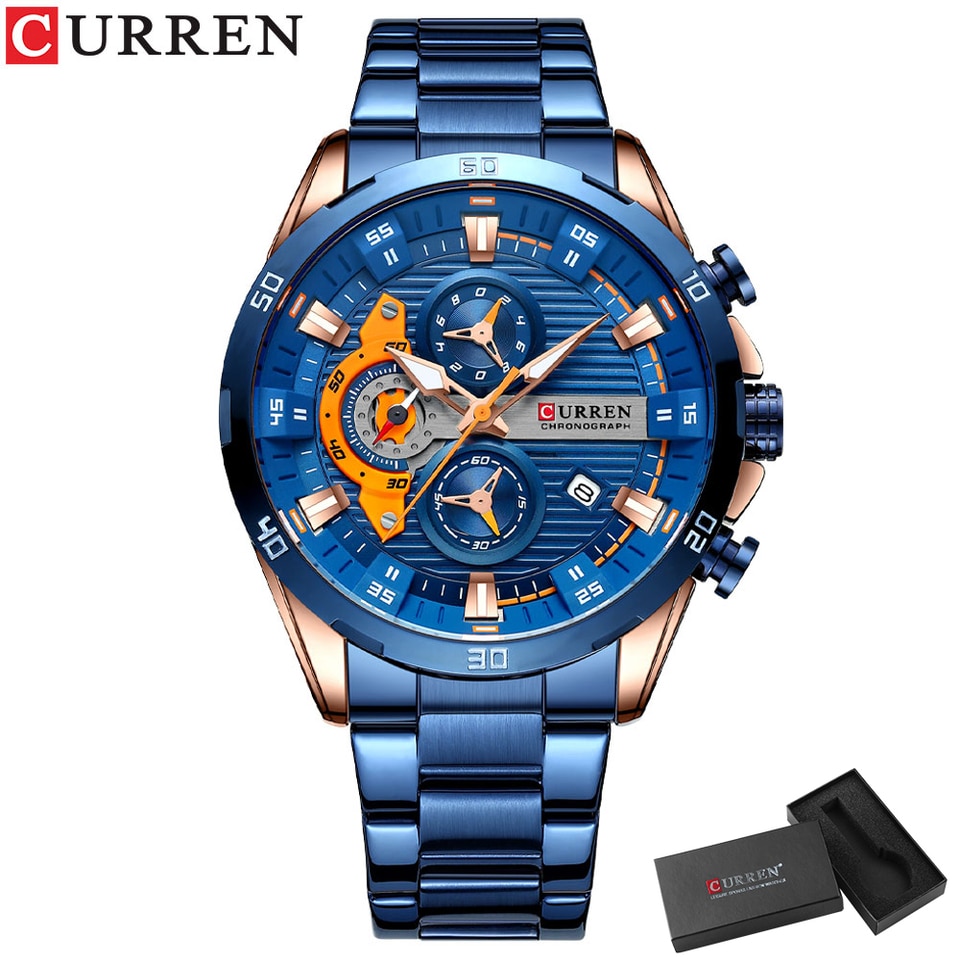 Chronograph Men Watches for Sport Casual Stainless Steel Luminous Wristwatches for Male Creative Design Quartz Clock