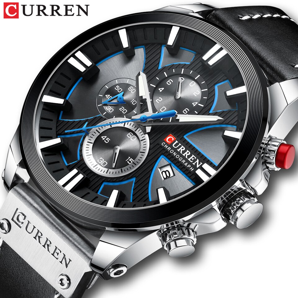 Watch Chronograph Sport Mens Watches Quartz Clock Leather Male Wristwatch Relogio Masculino Fashion Gift for Men