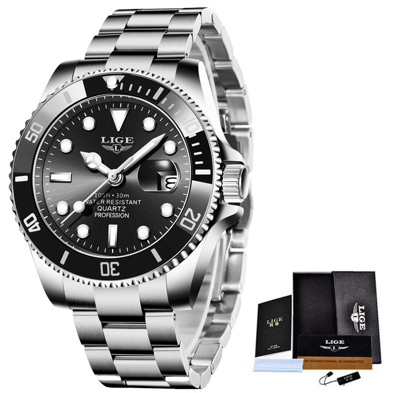 LIGE Top Brand Luxury Fashion Diver Watch Men 3ATM Waterproof Date Clock Sport Watches Mens Quartz Wristwatch Relogio Masculino