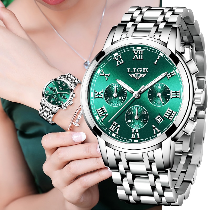 Ladies Watches Top Brand Luxury Fashion Stainless Steel Watch Women Chronograph Quartz Clock Waterproof Wristwatch