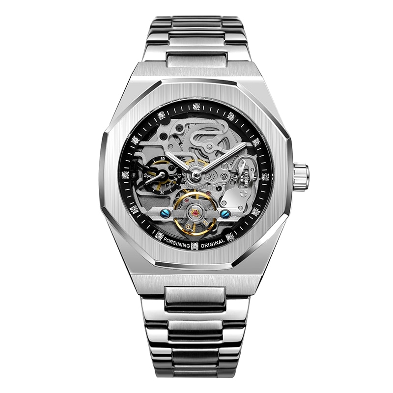 Forsining Fashion Mens Watches Automatic Mechanical Stainless Steel Fashion Business Skeleton Wrist watch Relogio Masculino