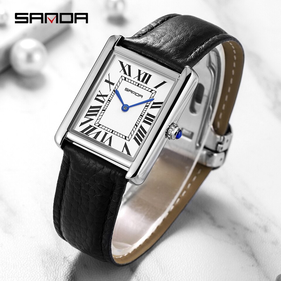 Wrist Watches for Women Silver Case Ladies Watches Luxury Brand Leather Band Quartz Clock zegarek damski 1